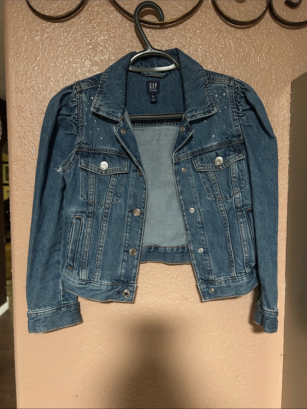 GAP Women's Dark Blue Denim Jacket with Shoulder Studs